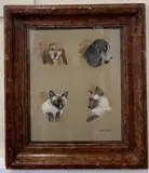 Profile study of a cat and two dogs by Gordon Beningfield, watercolour and gouache, offered Dec 2022