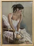 A study of a seated woman in white laced dress by Wanda Adamczyk, pastel, offered Dec 2022