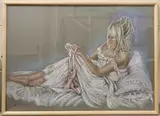 A study of a lady in white dress with ballerina shoes by Wanda Adamczyk, pastel, offered Dec 2022