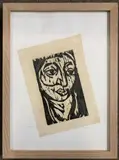 Portrait wood block print by Paul Christie, print, sold Dec 2022