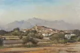Lourmarin, southeastern France by Raymond Leach, oil on board, sold Nov 2022