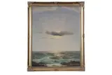 Seascape with open waves and clouded sun by Charles Dunlop Tracey, oil on board, sold Nov 2022