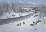 Winter Wildfowl, Hickling by Colin W. Burns, oil on board, sold Nov 2022
