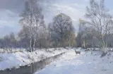Roe Deer Winter, Hickling by Colin W. Burns, oil on canvas, sold Nov 2022