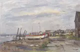 East Coast, possibly Pin Mill by Martin Walton, oil on board, sold Nov 2022