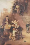 A Victorian street seller surrounded by school children by John Morgan, watercolour, sold Nov 2022