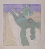 A portrait of a seated lady next to a dressing table and a second work depicting two figures at the beach by Kay Ohsten, watercolour, offered Nov 2022