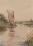 On the River Bure, Norfolk by Percy J. Youngs, watercolour, sold Nov 2022