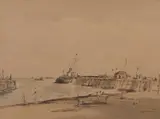 Gorleston-on-Sea harbour by Arthur E. Davies, watercolour and ink, sold Nov 2022