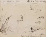 A pen sketch on paper as an entry in the visitors' book by Green of by Roland Green, watercolor, sold Nov 2022