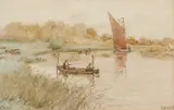 Angulars overlooked by a Broadland by Percy J. Youngs, 1915, watercolour, sold Nov 2022