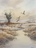 Winter flight by Simon T.Trinder, watercolour, sold Nov 2022