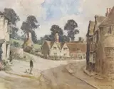 A English village street by S. A. Harding, watercolour, sold Nov 2022