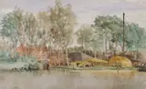 A river scene with resting boats by Charles Harmony Harrison, 1880, watercolour, sold Nov 2022