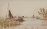 Beccles and a river scene near Acle Bridge by William Edwin Mayes, 1925, watercolor, sold Nov 2022