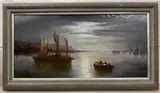 Shipping scene by moonlight by William H.Day, oil on canvas, offered Nov 2022