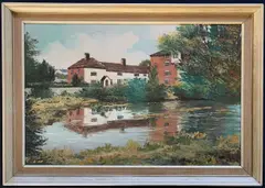 Sproughton Mill and River Gipping by Gerald Hodgson, oil on board, sold Nov 2022