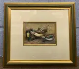 Fishermen preparing boats by Jack Cox, mixed media on board, sold Nov 2022