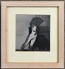 Nude and Black Square by Derrick Greaves, 1975, mixed media, sold Nov 2022