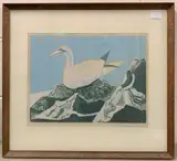Gannet on a nest, 12x16ins by Thomas Donald Plenderleith, pencil, sold Nov 2022