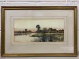 Fen scene by riverbank by Frederick Gordon Fraser, watercolour, sold Nov 2022