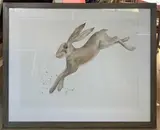 Leaping hare by Kimberley Walker, watercolour, offered Nov 2022