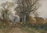 Farm Scene-Sussex by Henry Charles Fox, 1910, watercolour, sold Nov 2022
