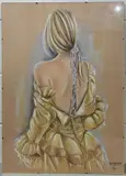 A study of a female in a yellow dress by Wanda Adamczyk, pastel, offered Nov 2022