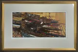 Slipway Boats, linocut by H.J. Jackson R.E. S.W.E., linocut, sold Nov 2022