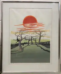 Trees by Robert Barnes, linocut, sold Nov 2022