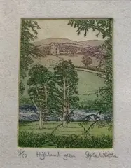 Highland Glen' plus 'The Thatched Cottage by Stephen Whittle, pencil, sold Nov 2022