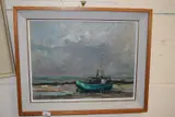 Green boat, blakeney, oil on board, framed by W H Ford, OIL ON BOARD, sold Oct 2022