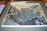 Coloured print, in a harbour, polperro, signed in pencil, framed and glazed by Tom Morton, PRINT, sold Oct 2022