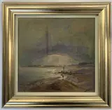 Rainbow over the coast by Jack Cox, oil and watercolour on board, sold Oct 2022