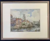 Riverbank view by George Robert Rushton, watercolour, sold Oct 2022