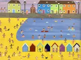 Out on the Beach by Gordon Barker, acrylic on paper, sold Oct 2022