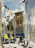 A continental street scene by Terry McGlynn, watercolour, sold Oct 2022