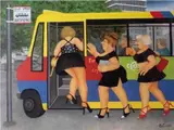 Bus Stop by Beryl Cook, print, sold Oct 2022