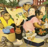 Street Market by Beryl Cook, print, sold Oct 2022