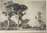 Untitled by Lionel Lindsay, etching, sold Oct 2022
