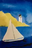 St Mawes Yacht, Limited edition coloured print 1/100, framed and glazed by Ronnie Scott, print, offered Oct 2022