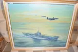 Hms glory british pacific fleet, oil on canvas, gilt framed by John Stevens, OIL ON CANVAS, sold Oct 2022
