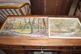 Oil on board together with a further study of fisherman by W Homer Study Of Woodland Path, OIL ON BOARD, sold Oct 2022
