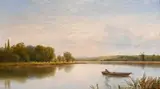 Fisherman in a boat on a broad river by George Stanfield Walters, oil on canvas, sold Jul 2024