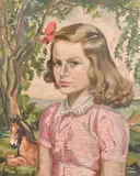 A portrait study of a young girl standing in front of a horse by Arthur Ferrier, oil on canvas, sold Jul 2024