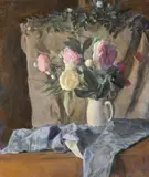 Still life with roses in a white jug by Georges Weissbort, oil on canvas, sold Jul 2024