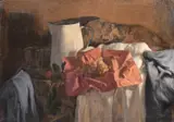 Still life with grapes and a whit enamel jug by Georges Weissbort, oil on canvas, sold Jul 2024