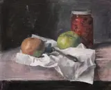 Still life of an artichoke and other objects by Georges Weissbort, oil on canvas, sold Jul 2024