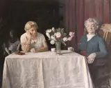 A portrait study of two ladies and a still life of roses by Georges Weissbort, oil on canvas, sold Jul 2024