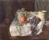 A still life featuring grapes and an apple by Georges Weissbort, oil on canvas, sold Jul 2024
